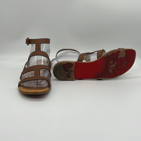 CHRISTIAN LOUBOUTIN Tan Cardamona Calf Gladiator Open Toe Flat Sandal Size 37 - Picture 5 of 6
